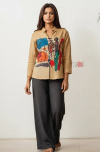 Canvas Rhythm Artistic Linen Shirt Top - Navvi.in