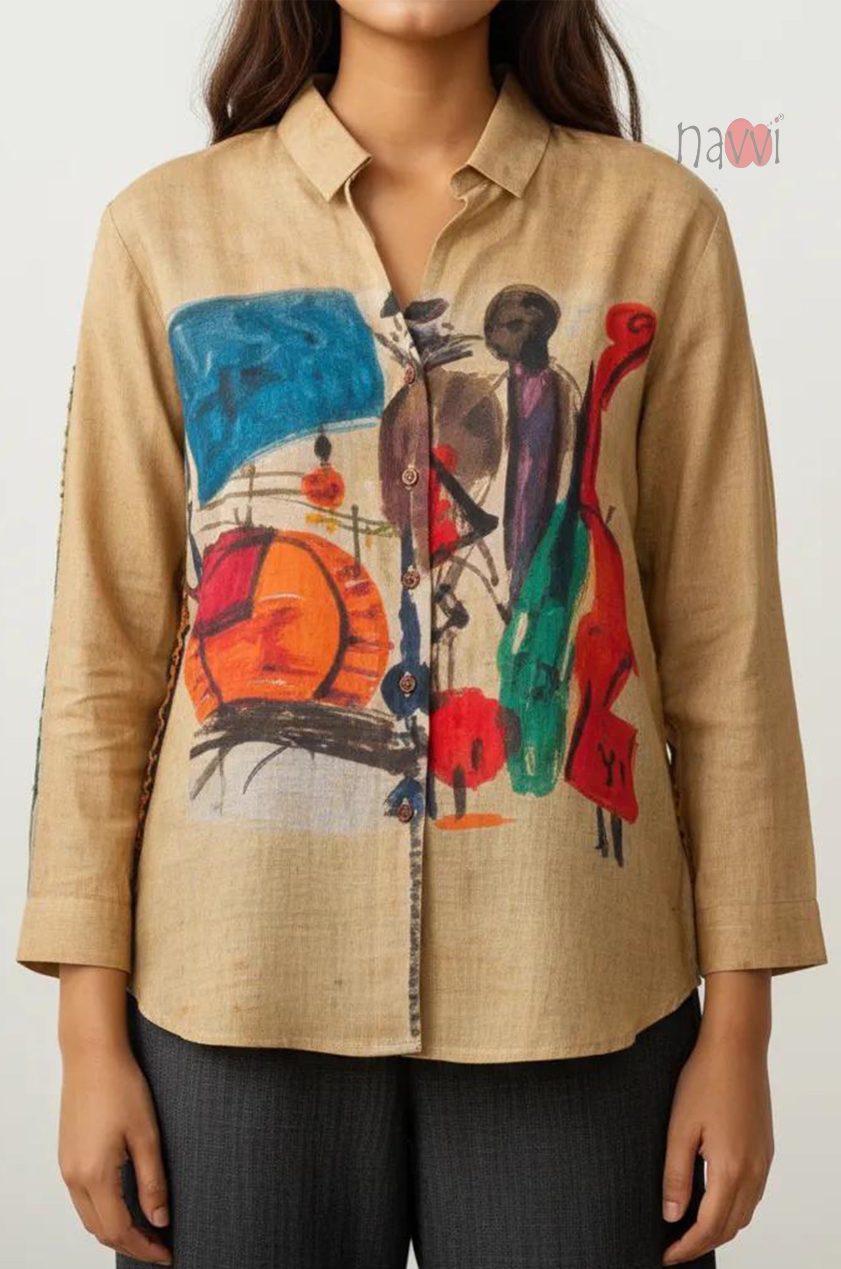 Canvas Rhythm Artistic Linen Shirt Top - Navvi.in