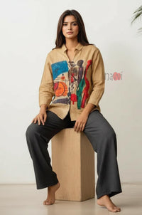 Canvas Rhythm Artistic Linen Shirt Top - Navvi.in