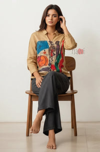 Canvas Rhythm Artistic Linen Shirt Top - Navvi.in