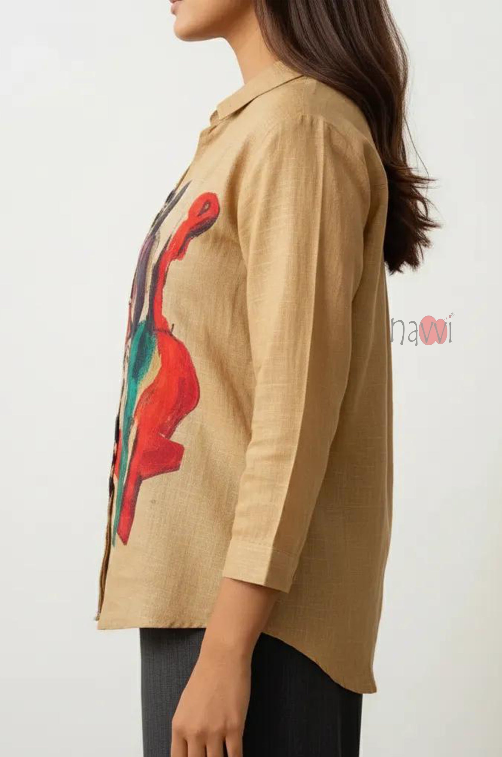 Canvas Rhythm Artistic Linen Shirt Top - Navvi.in