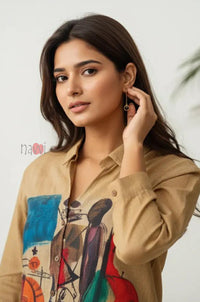 Canvas Rhythm Artistic Linen Shirt Top - Navvi.in