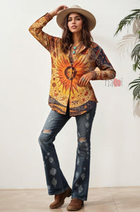 Solara Sun Goddess Artistic Linen Shirt Top