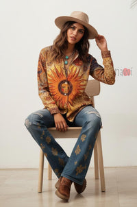 Solara Sun Goddess Artistic Linen Shirt Top