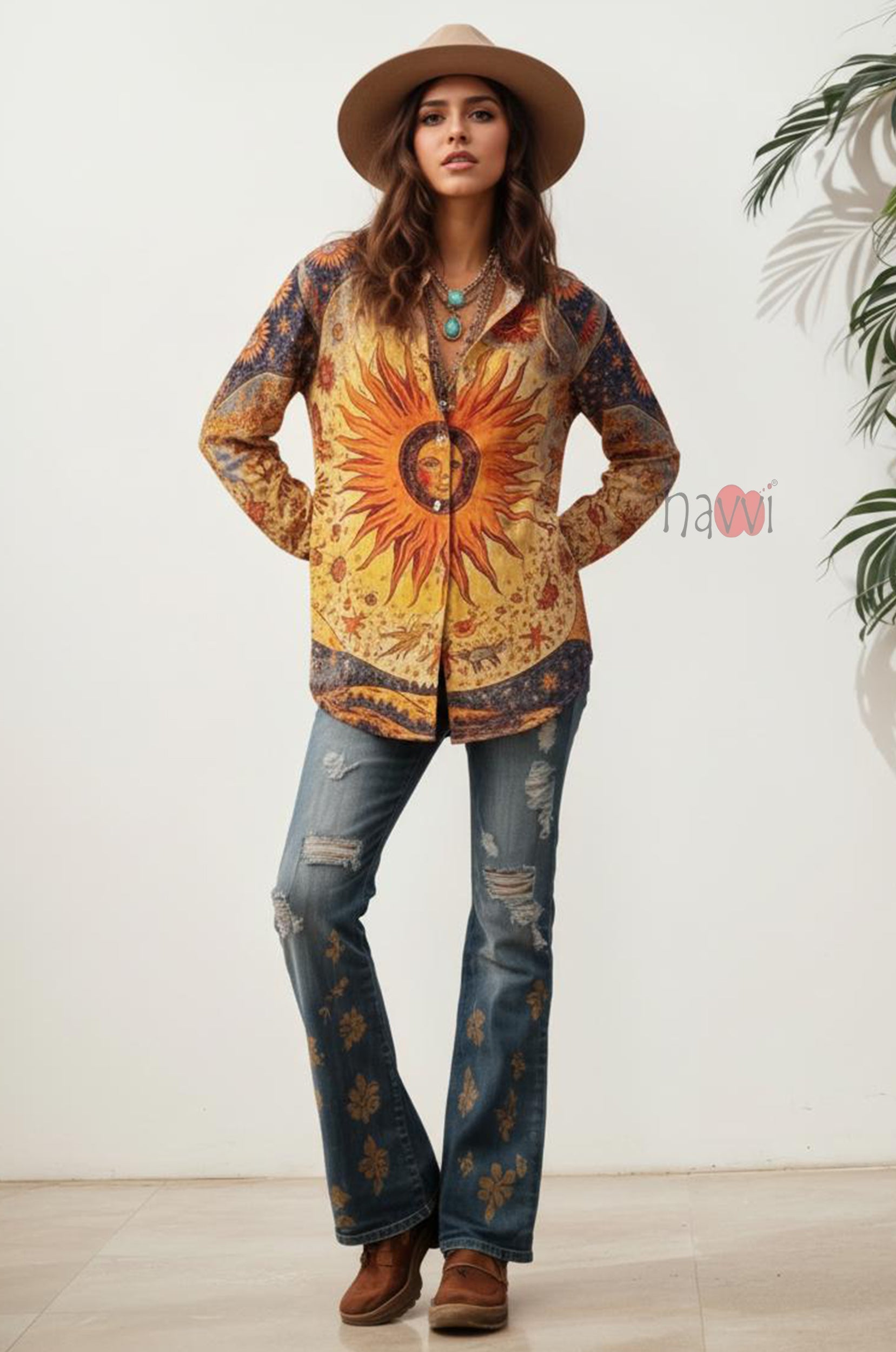 Solara Sun Goddess Artistic Linen Shirt Top
