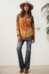Solara Sun Goddess Artistic Linen Shirt Top