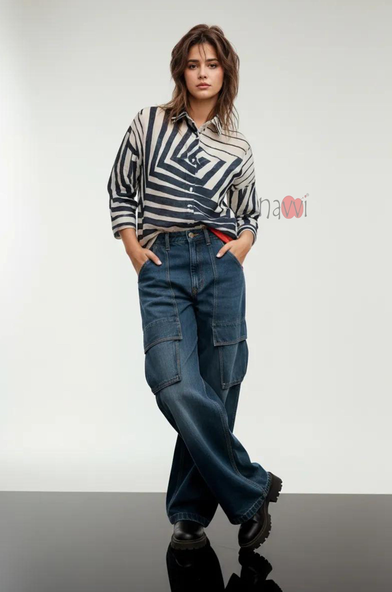 Urban Mirage Geometric Stripe Linen Shirt Top - Navvi.in