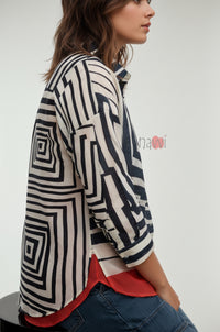 Urban Mirage Geometric Stripe Linen Shirt Top - Navvi.in