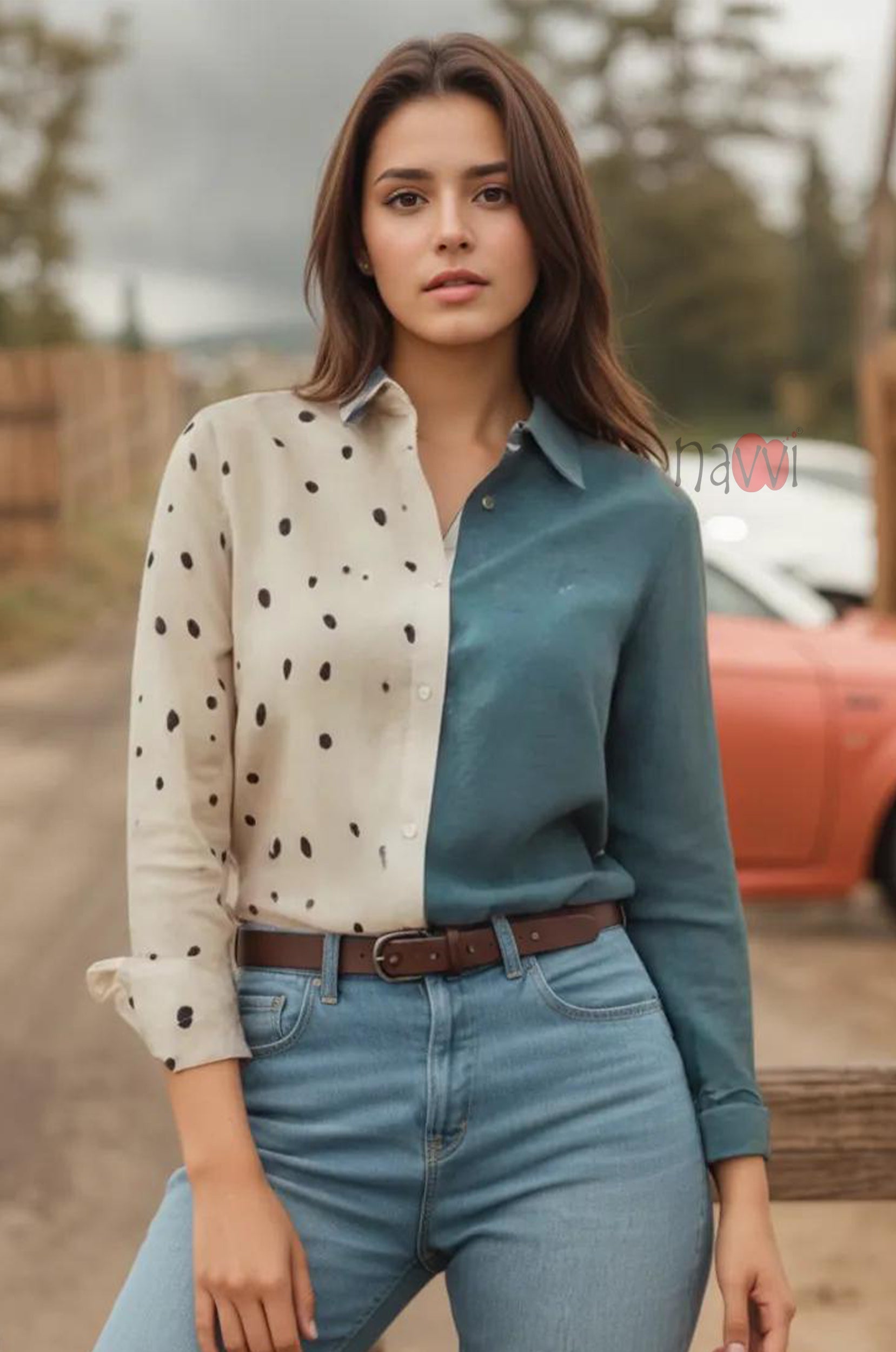 Dual Tone Contrast Linen Shirt