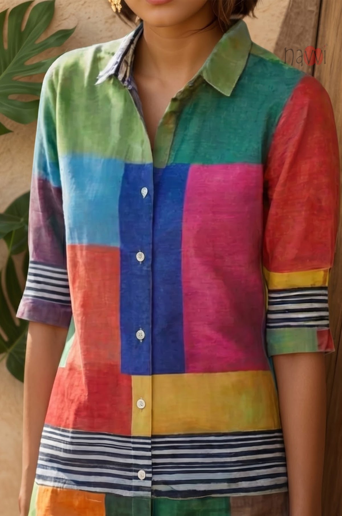 Prism Palette Linen Linen Shirt Top - Navvi.in