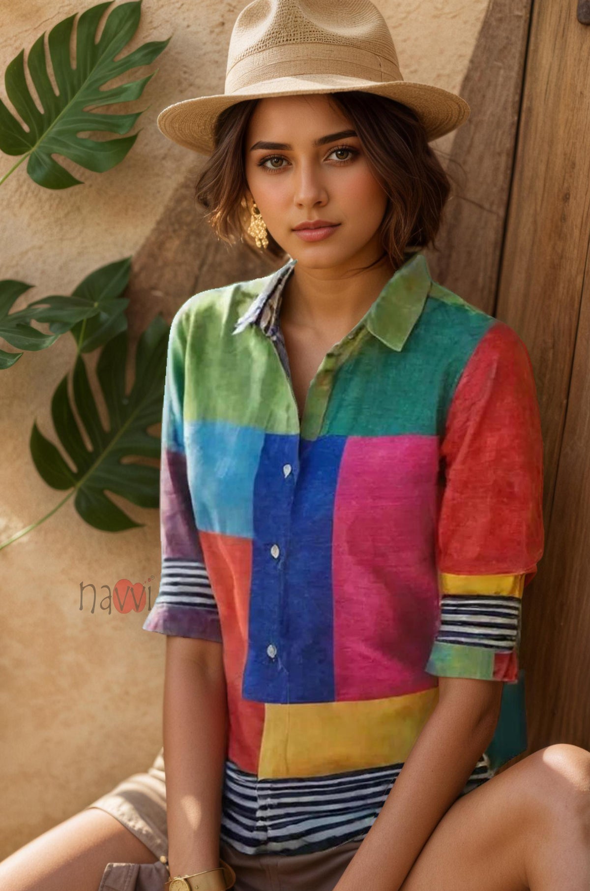 Prism Palette Linen Linen Shirt Top - Navvi.in