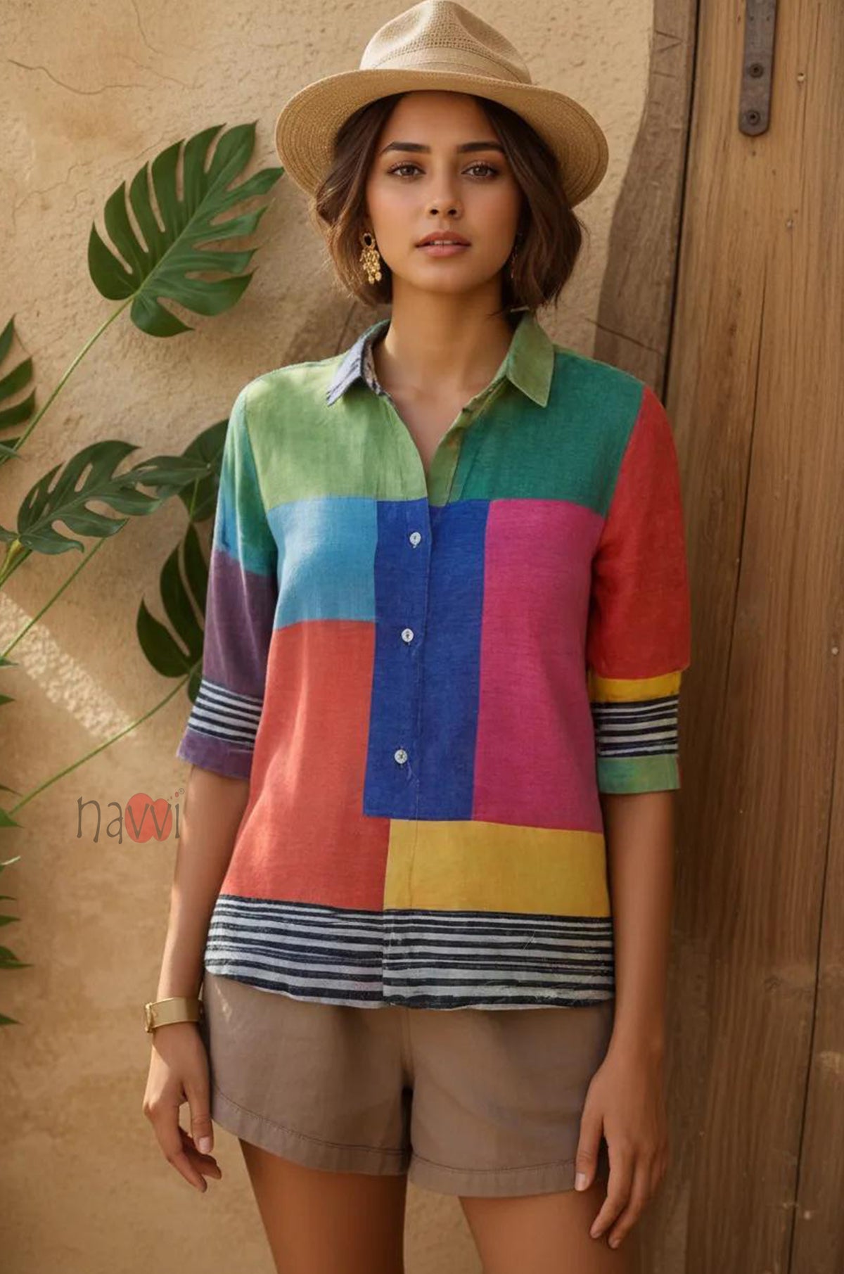 Prism Palette Linen Linen Shirt Top - Navvi.in