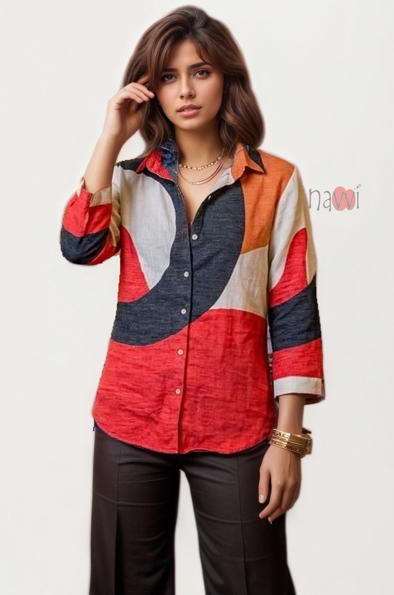 Curve Abstract Printed Linen Shirt - Navvi.in