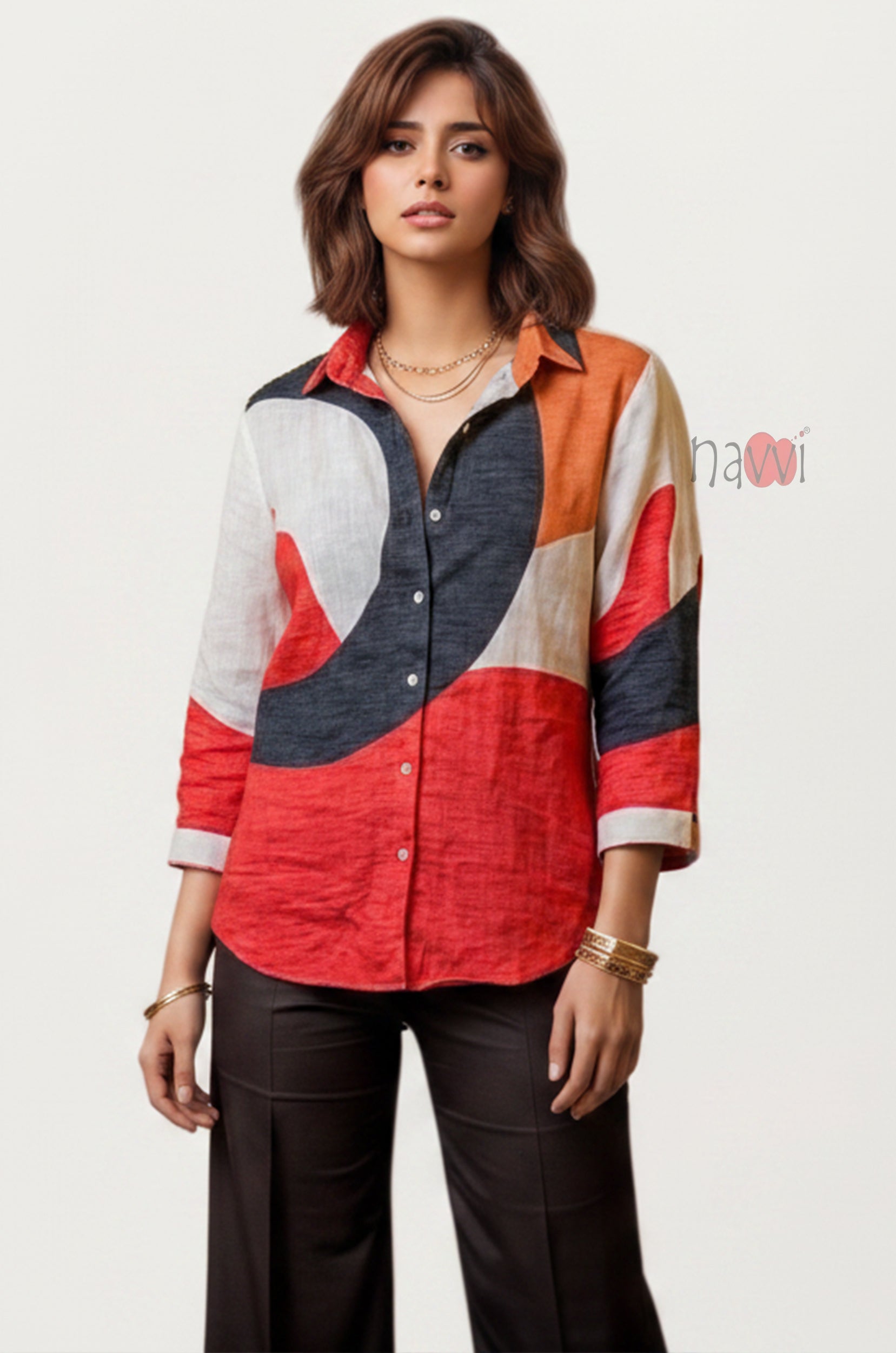 Curve Abstract Printed Linen Shirt - Navvi.in