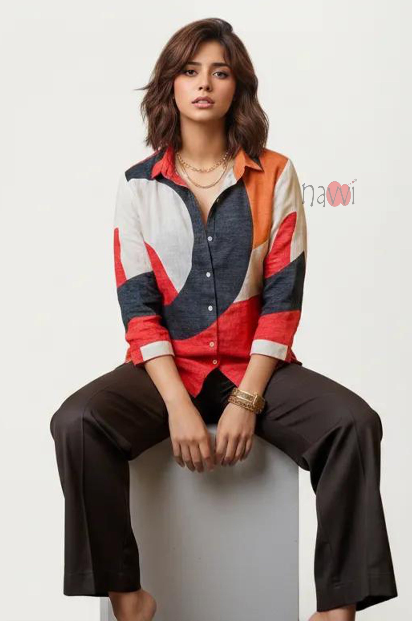 Curve Abstract Printed Linen Shirt - Navvi.in