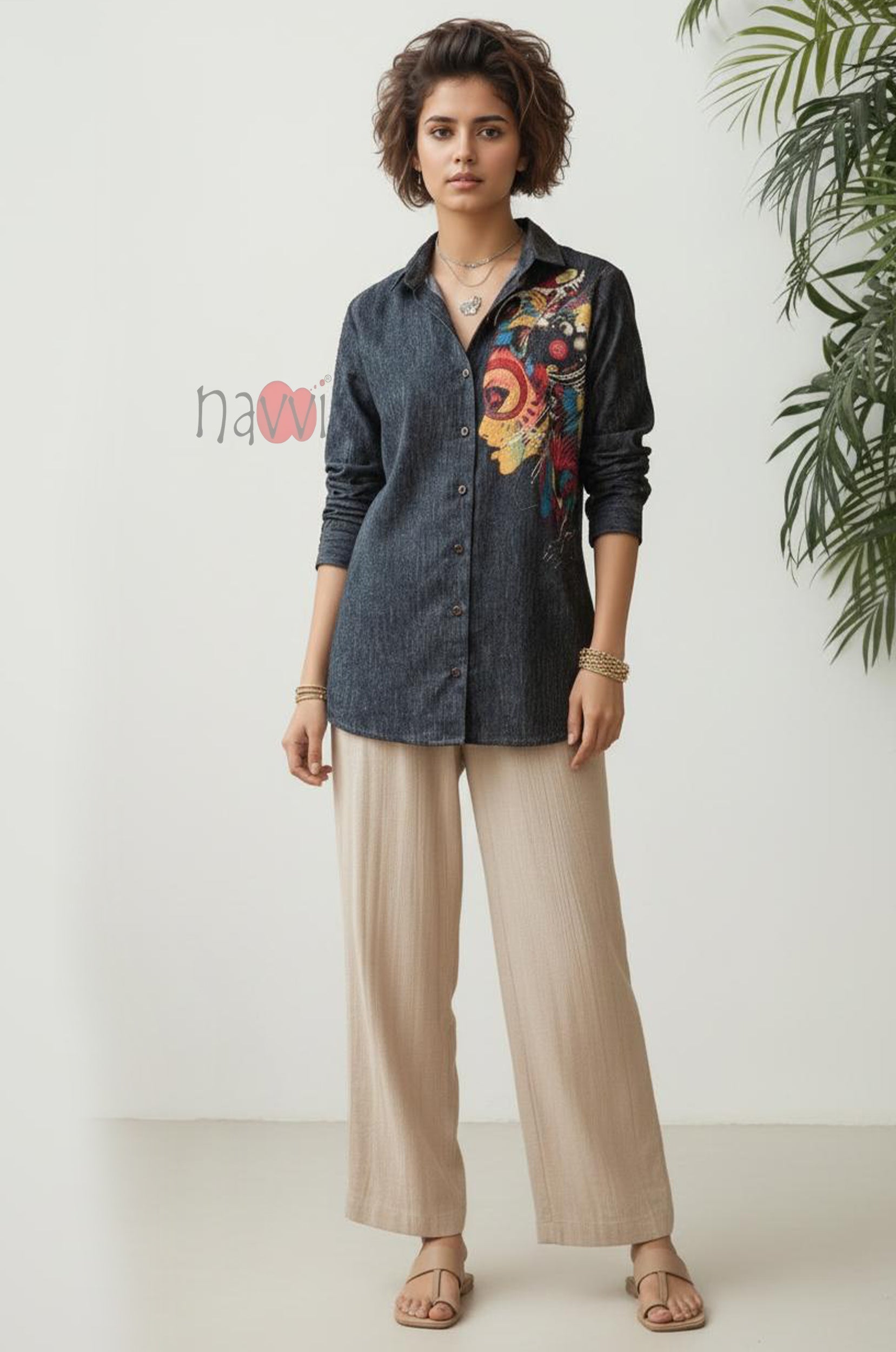 Abstract Muse Printed Linen Shirt