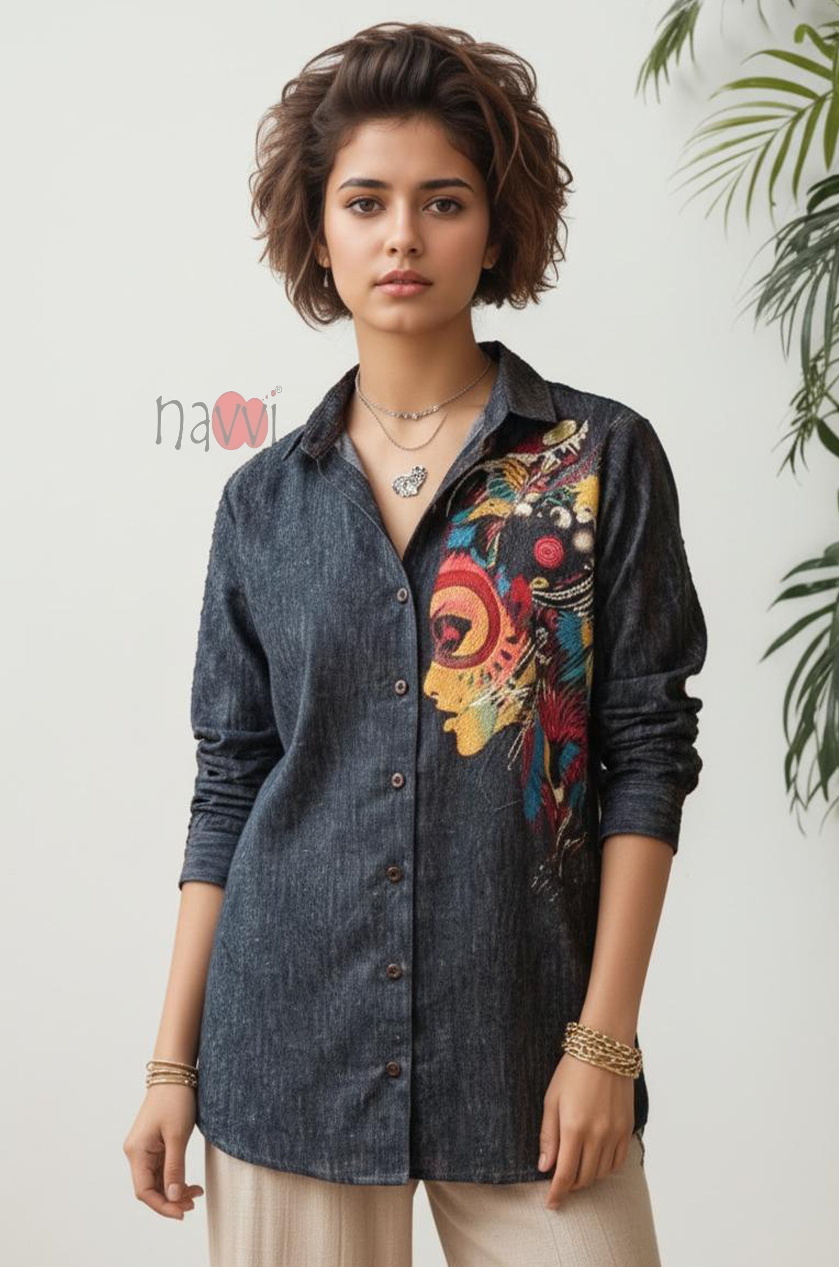 Abstract Muse Printed Linen Shirt