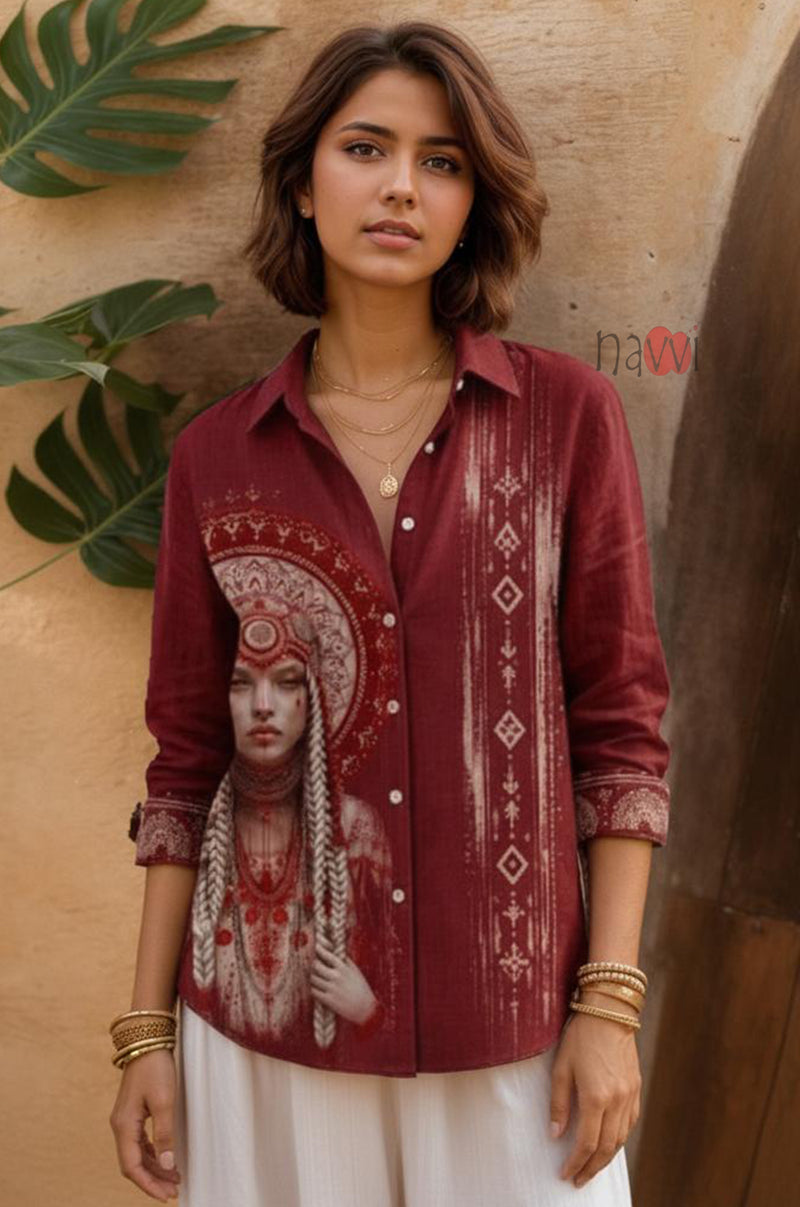Tribal Heritage Art Printed Linen Shirt - Navvi.in