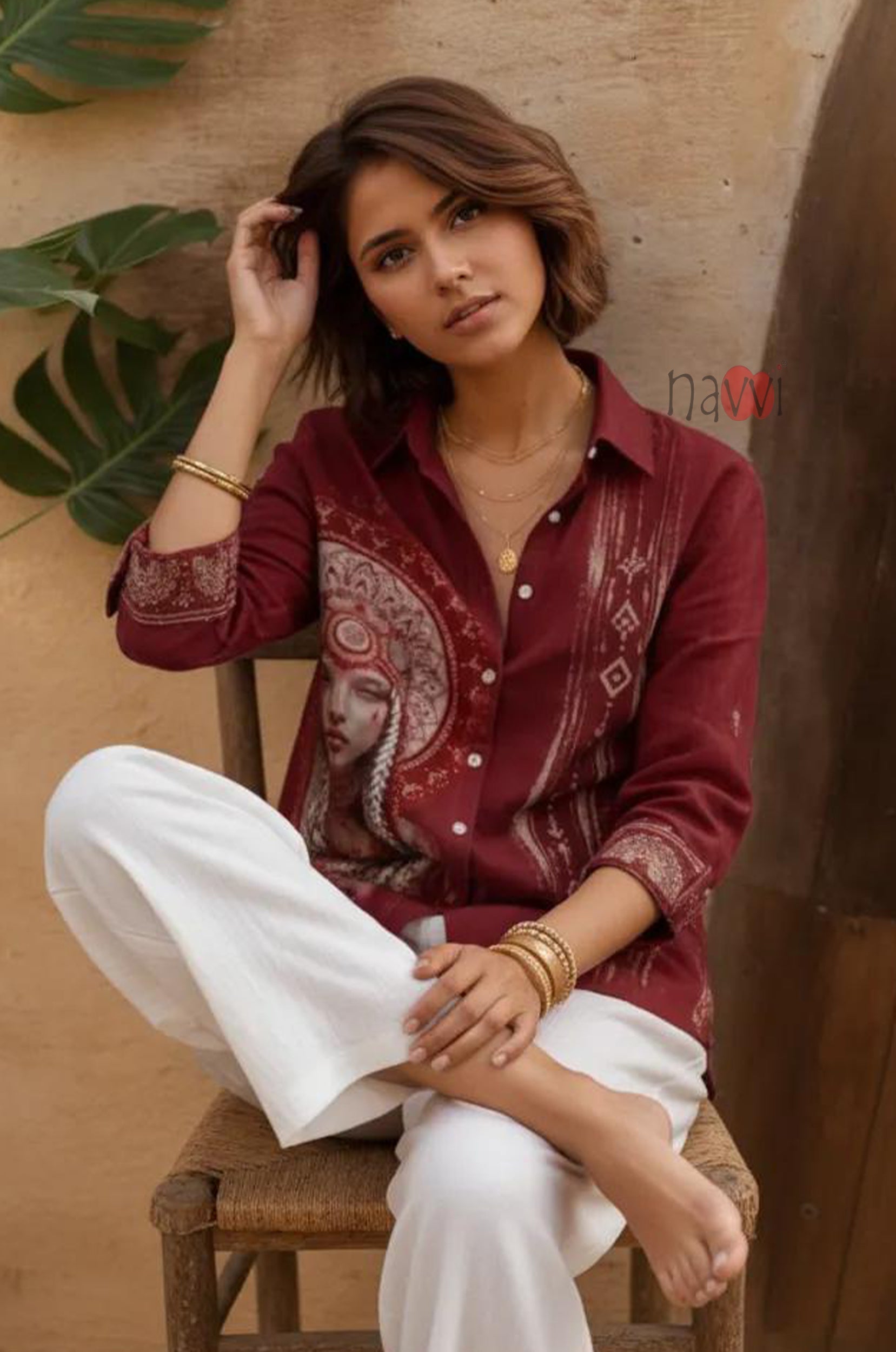 Tribal Heritage Art Printed Linen Shirt