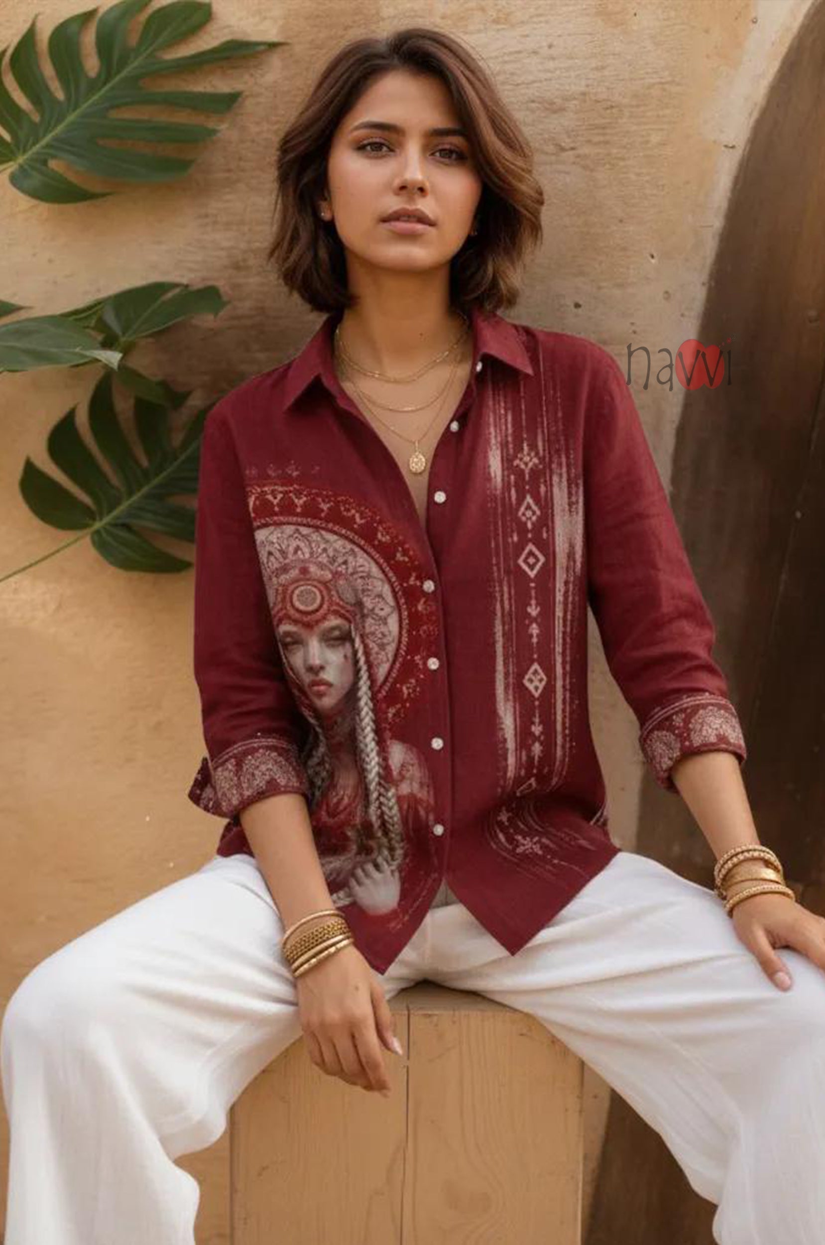 Tribal Heritage Art Printed Linen Shirt