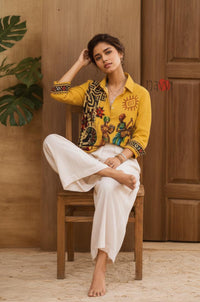 Mustard Tribal Heritage Linen Shirt