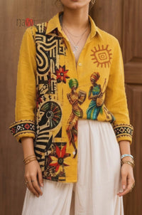 Mustard Tribal Heritage Linen Shirt