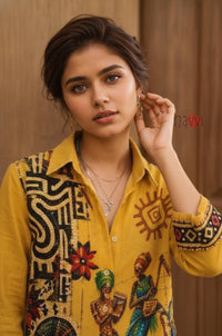 Mustard Tribal Heritage Linen Shirt