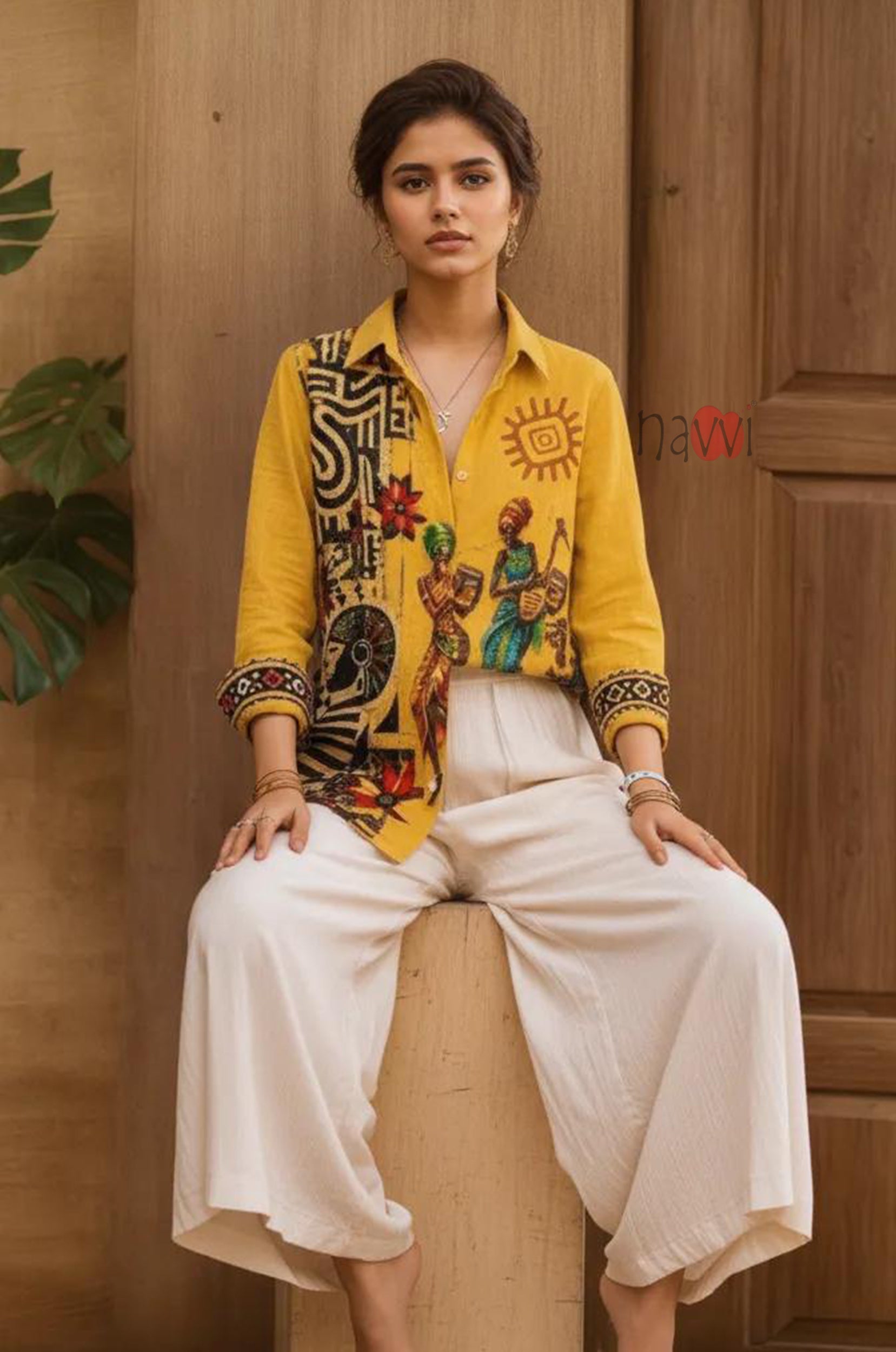 Mustard Tribal Heritage Linen Shirt