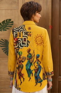 Mustard Tribal Heritage Linen Shirt