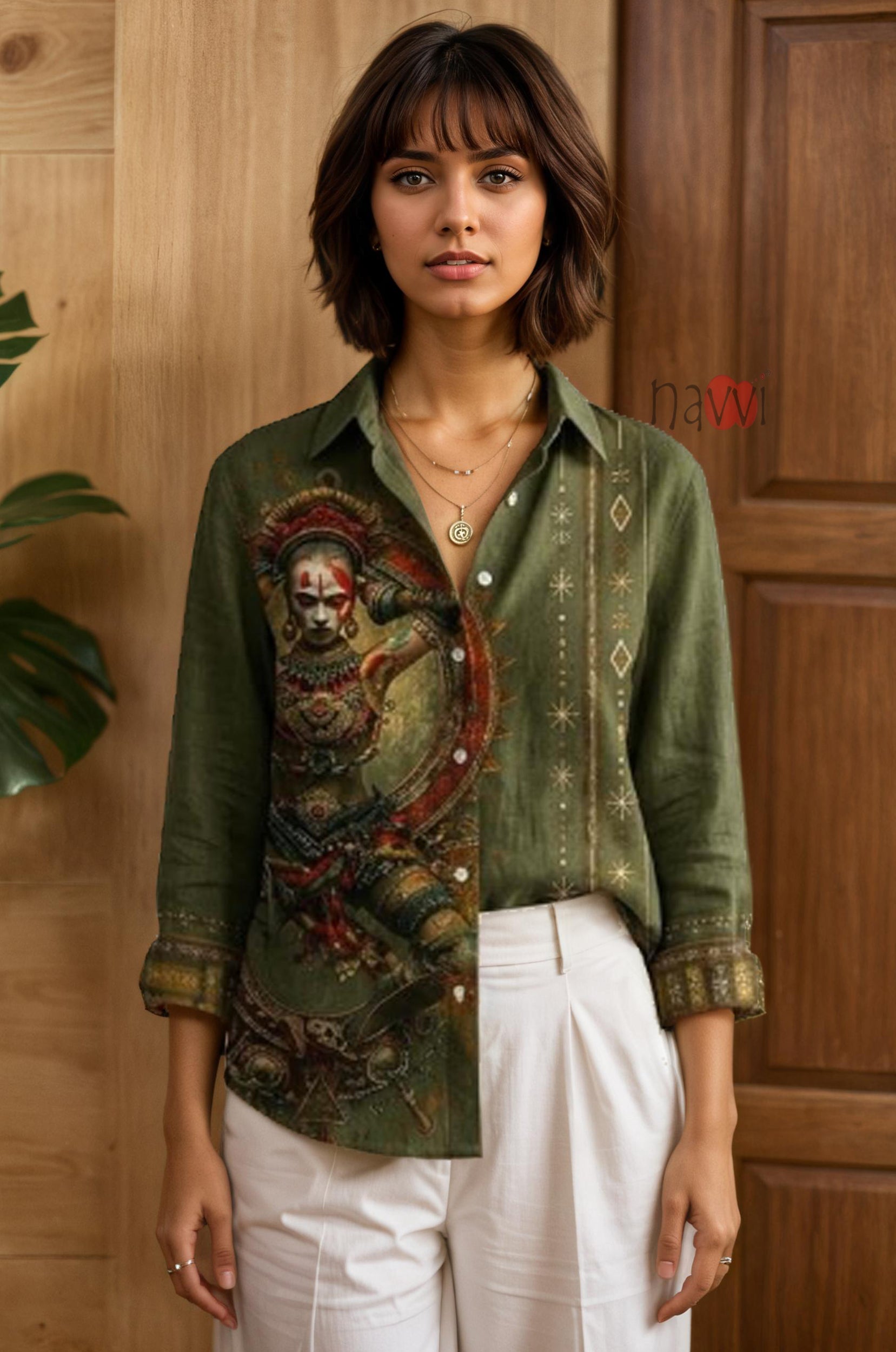 Olive Warrior Muse Linen Shirt