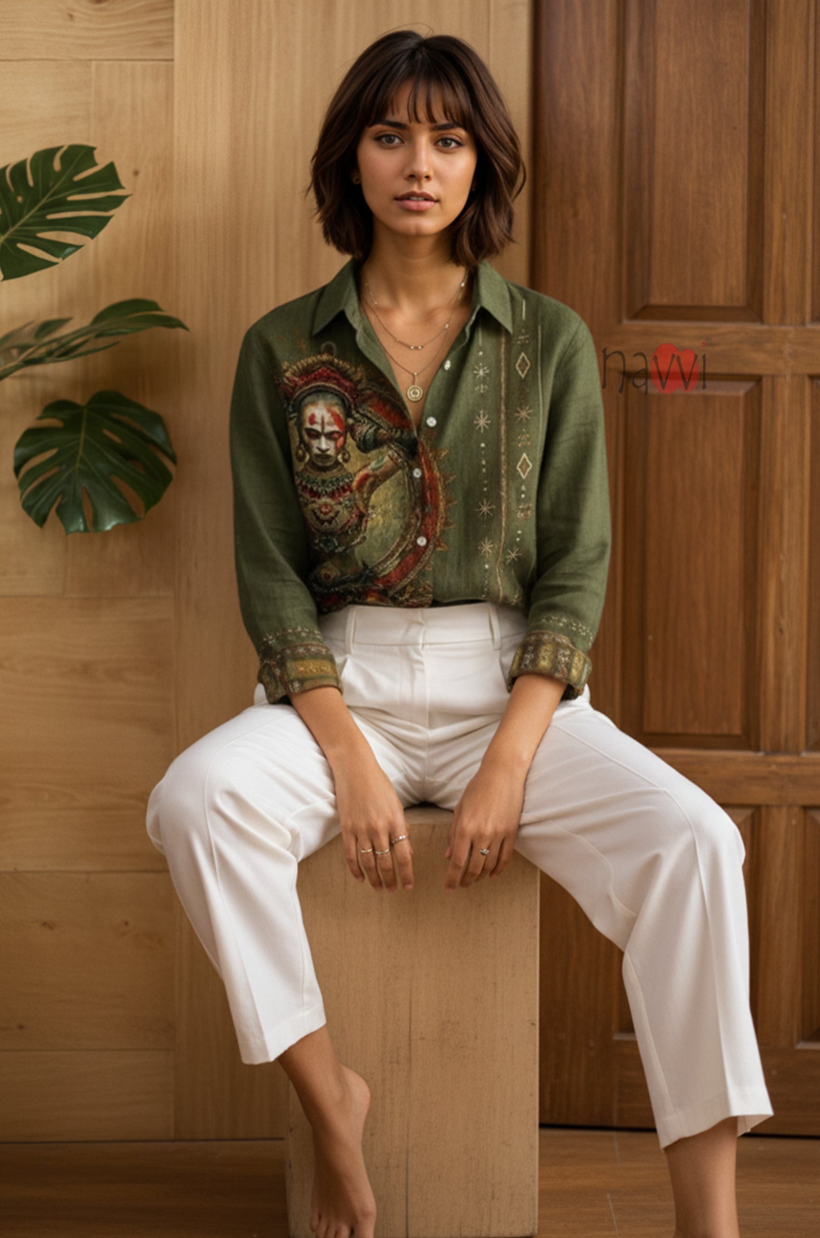 Olive Warrior Muse Linen Shirt