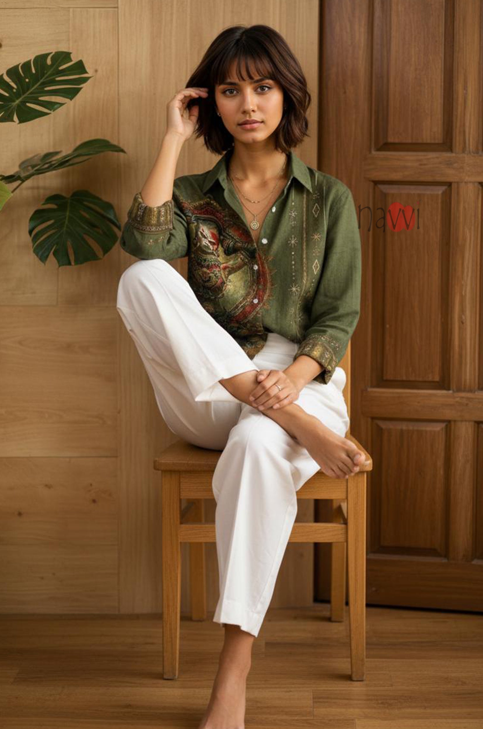 Olive Warrior Muse Linen Shirt
