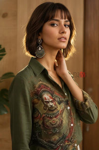 Olive Warrior Muse Linen Shirt