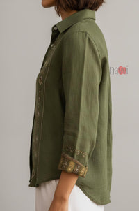 Olive Warrior Muse Linen Shirt