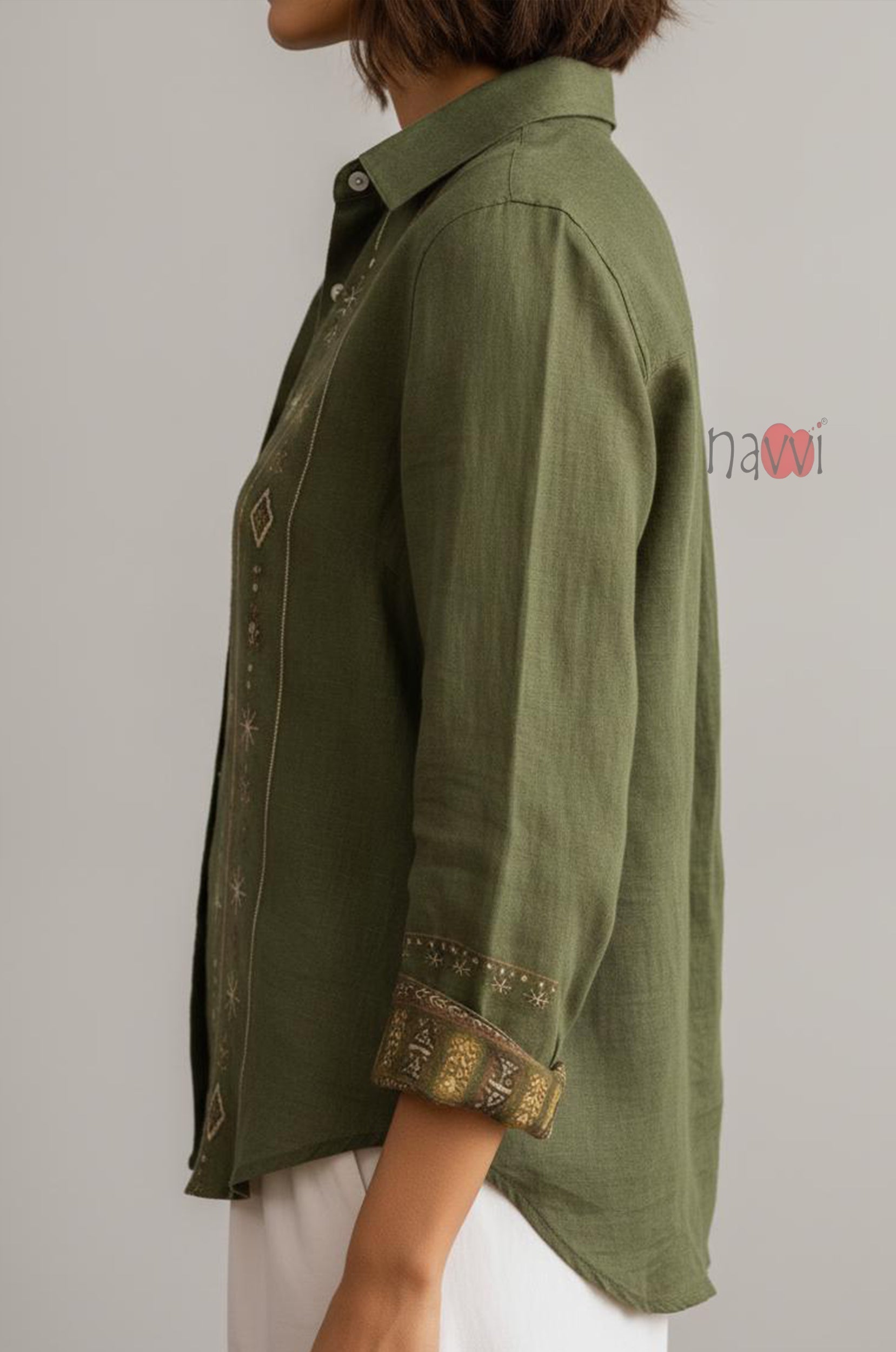 Olive Warrior Muse Linen Shirt