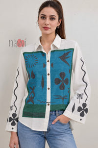 Abstract Printed Collared Linen Shirt
