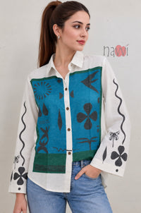 Abstract Printed Collared Linen Shirt