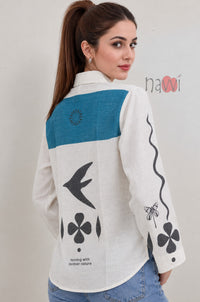 Abstract Printed Collared Linen Shirt