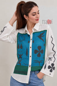 Abstract Printed Collared Linen Shirt