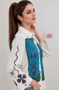 Abstract Printed Collared Linen Shirt