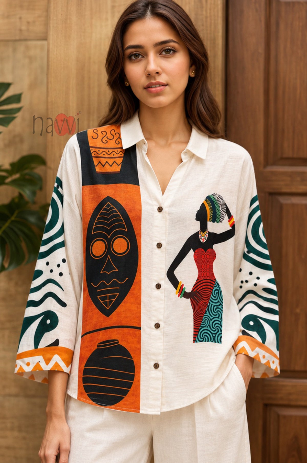 Abstract Printed Button Down Linen Shirt