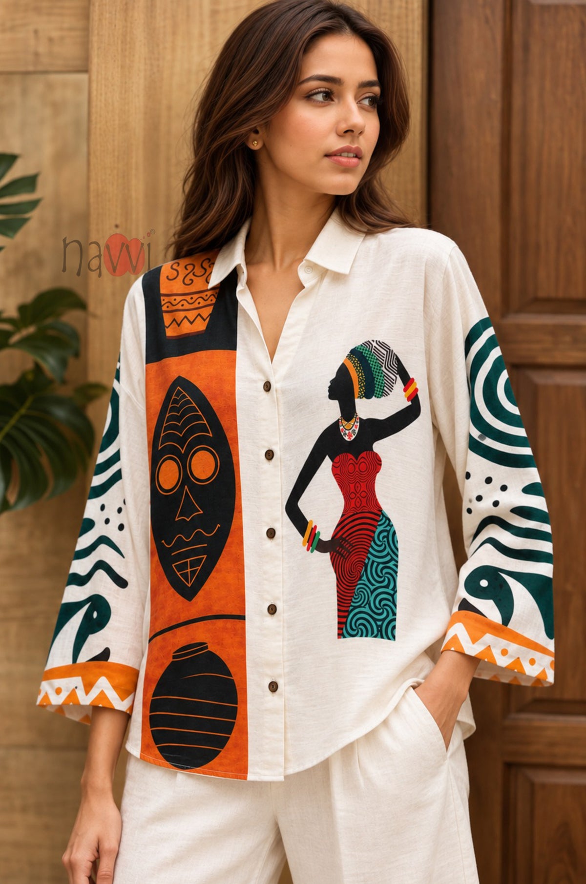 Abstract Printed Button Down Linen Shirt