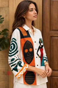 Abstract Printed Button Down Linen Shirt