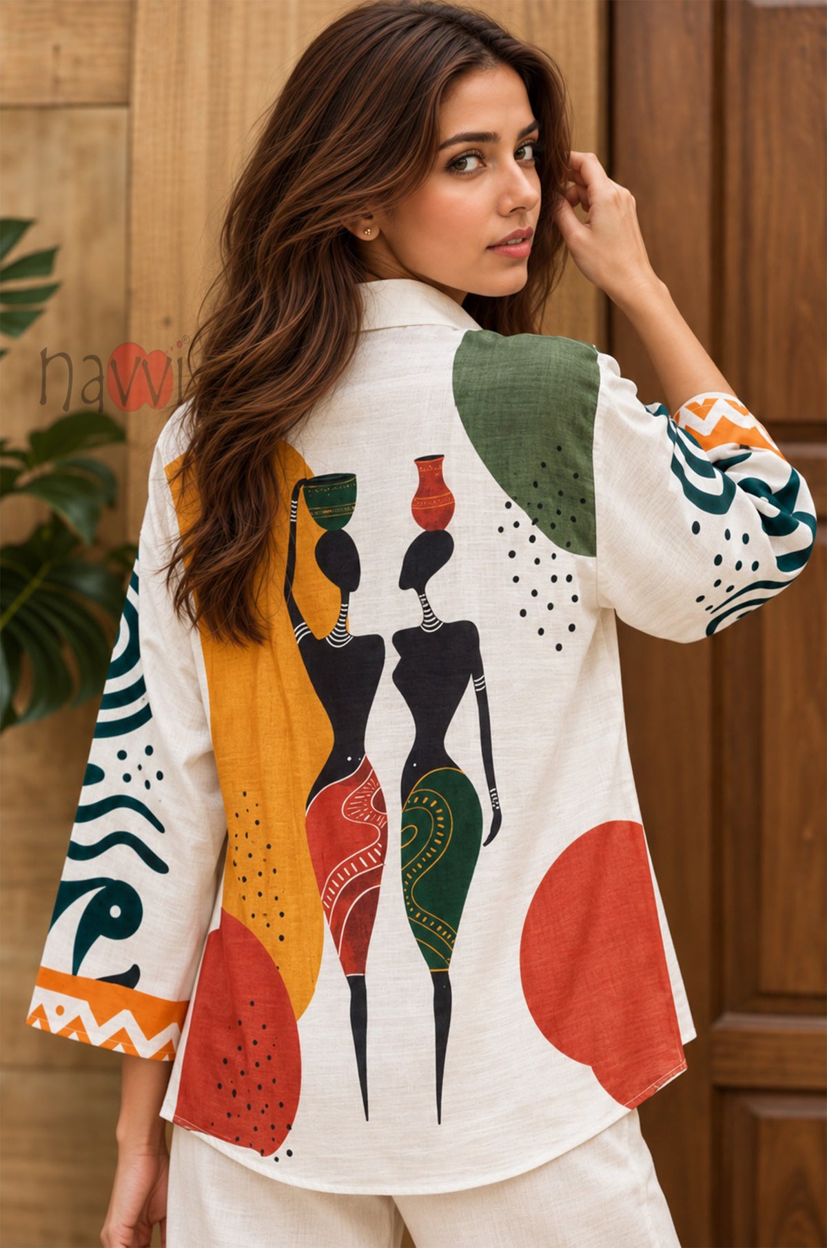 Abstract Printed Button Down Linen Shirt