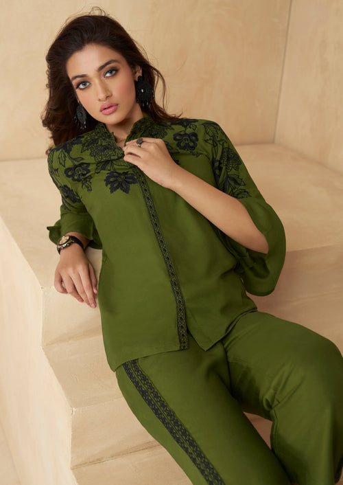 Green Embroidery Co-ord Set