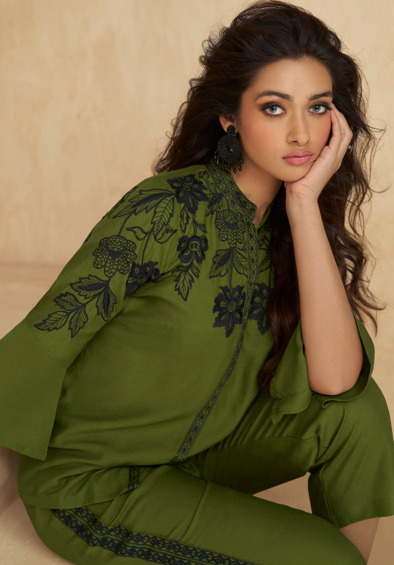 Green Embroidery Co-ord Set