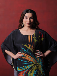 Black Floral Print Kaftan With Palazzo