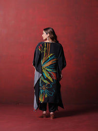 Black Floral Print Kaftan With Palazzo