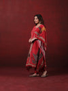 Red Printed Kaftan Set with Leaf Motifs