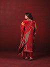 Red Printed Kaftan Set with Leaf Motifs